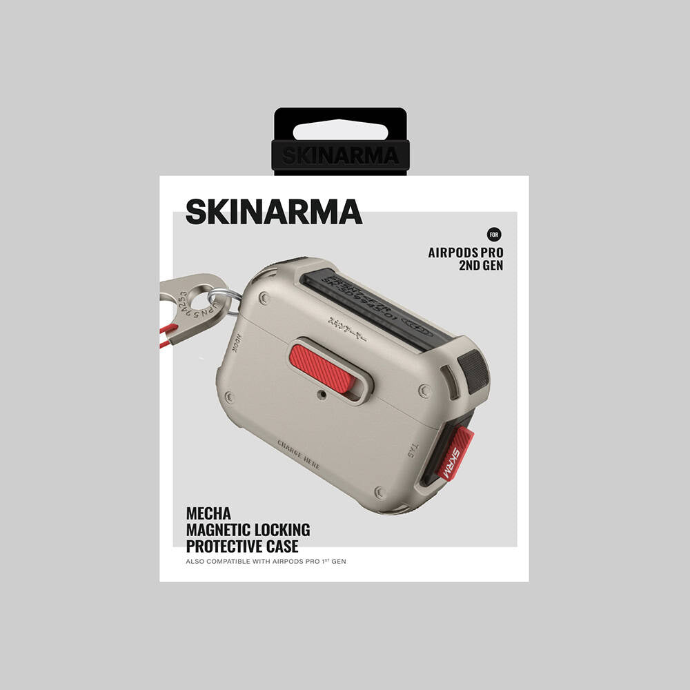 Apple AirPods Pro 2 Case SkinArma Magnetic Lock Airbag Design Mecha Case Transparent White
