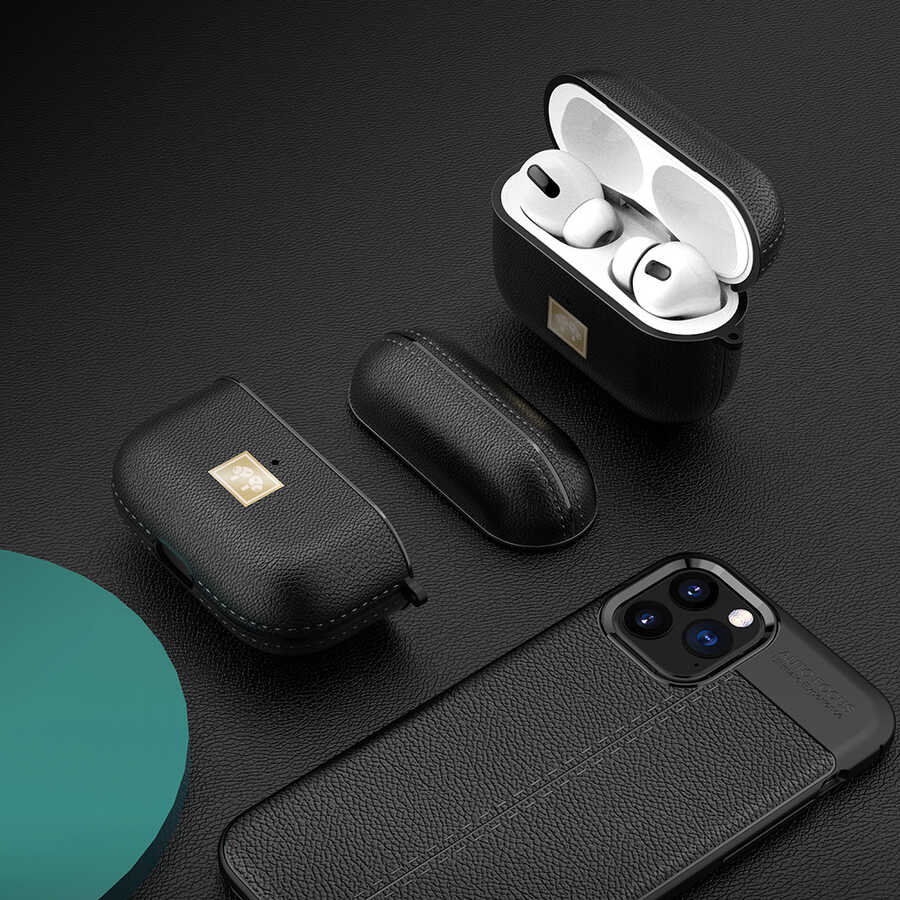 Apple Airpods Pro Kılıf Deri Görünümlü Askı Aparatlı Wlons Kılıf Koyu Yeşil