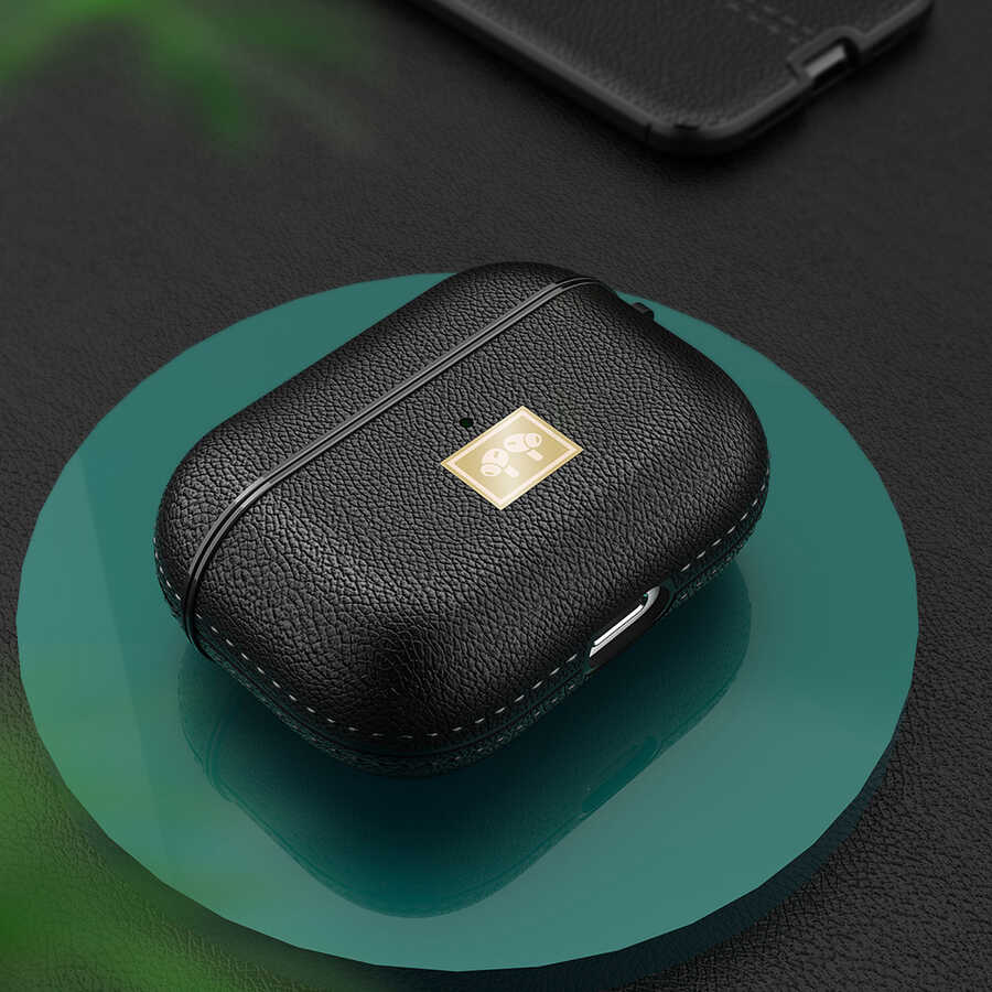 Apple Airpods Pro Case Leather Look with Strap Wlons Case Black