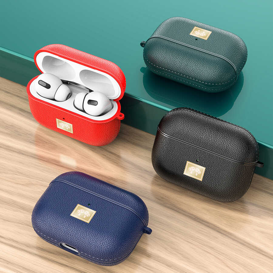 Apple Airpods Pro Case Leather Look with Strap Wlons Case Black