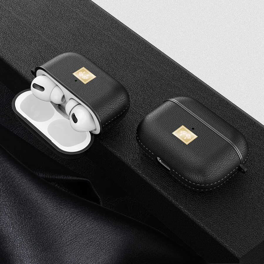 Apple Airpods Pro Case Leather Look with Strap Wlons Case Black