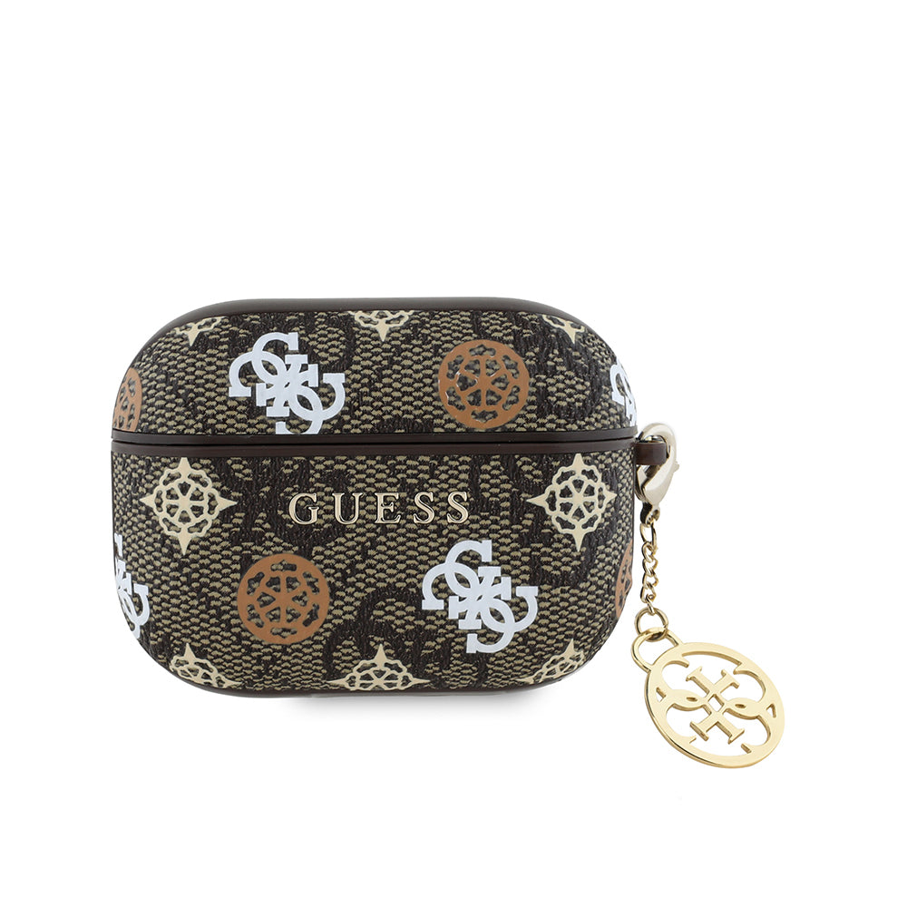 Apple Airpods Pro Case Guess Original Licensed 4G Patterned Text Logo Peony Cover Brown