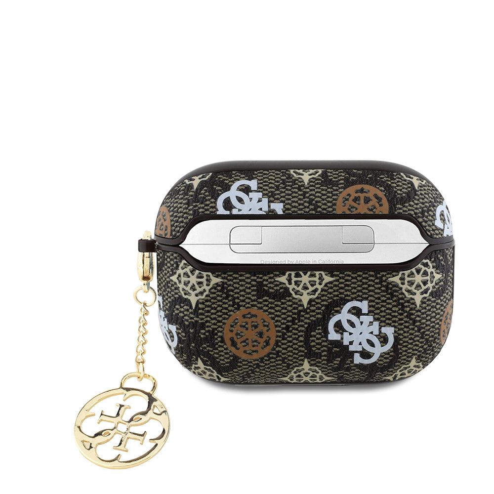 Apple Airpods Pro Case Guess Original Licensed 4G Patterned Text Logo Peony Cover Brown
