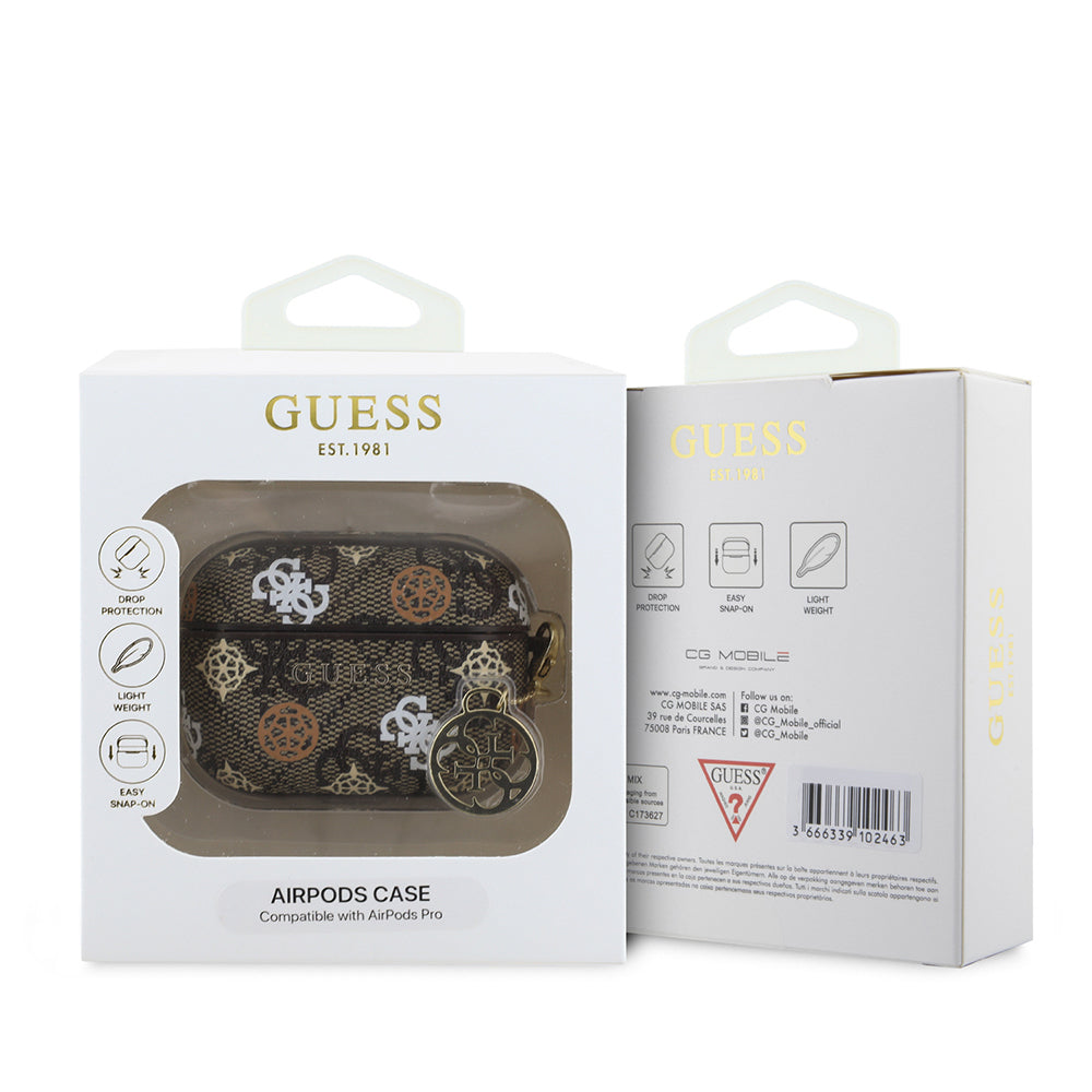 Apple Airpods Pro Case Guess Original Licensed 4G Patterned Text Logo Peony Cover Brown