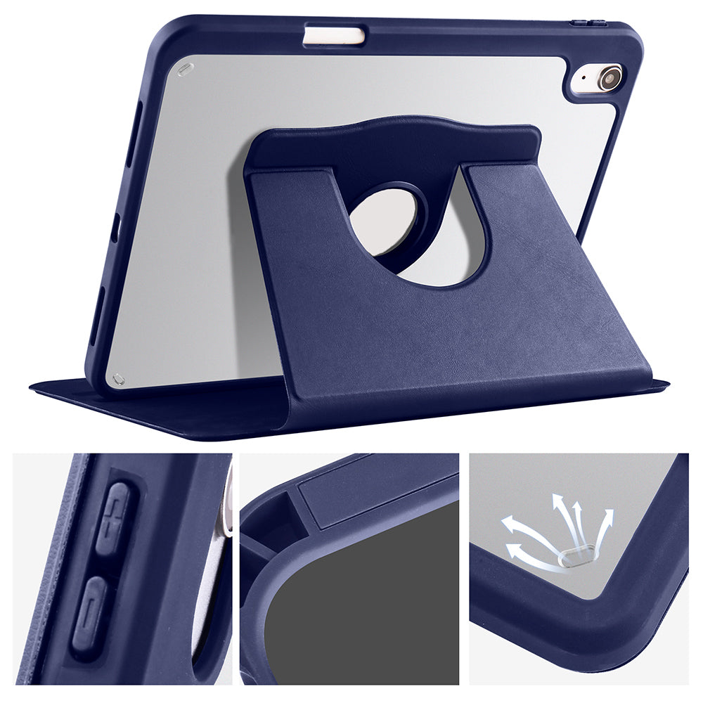 Apple iPad 11th Generation 2025 Case Zore Thermal Pen Compartment Rotating Stand Case Navy Blue