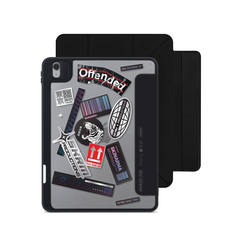 Apple iPad Air 10.9 2020 (4.Nesil) Kılıf SkinArma Sticker Tasarımlı Arkası Şeffaf Çıkarılabilir Magnetik Henko Kılıf Siyah