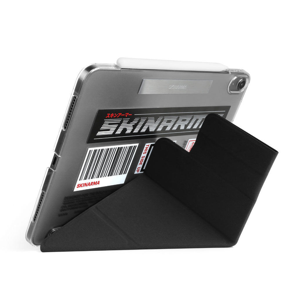 Apple iPad Air 10.9 2020 (4.Nesil) Kılıf SkinArma Sticker Tasarımlı Kalemlikli Arkası Şeffaf Standlı Magnetik Taito Kılıf Siyah