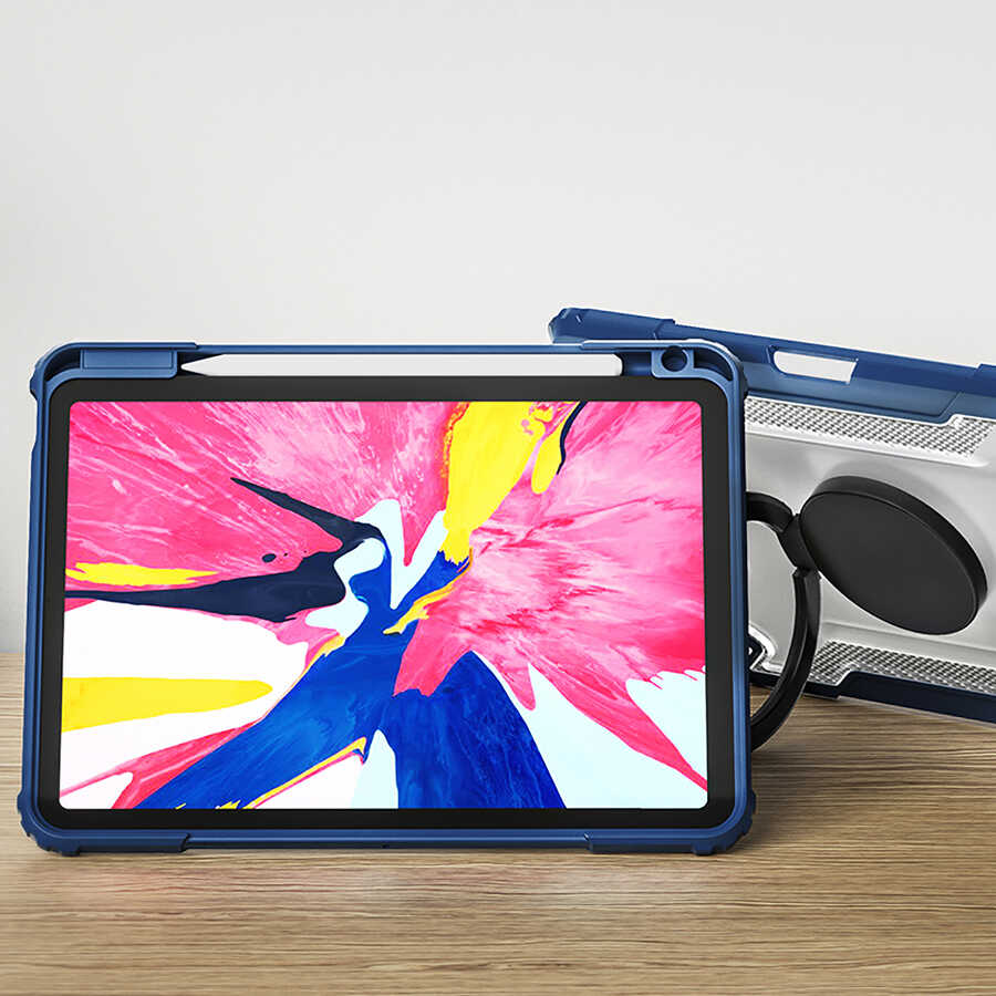 Apple iPad Air 10.9 2020 (4.Nesil) Wiwu Mecha Dönebilen Standlı Tablet Kılıfı Mavi