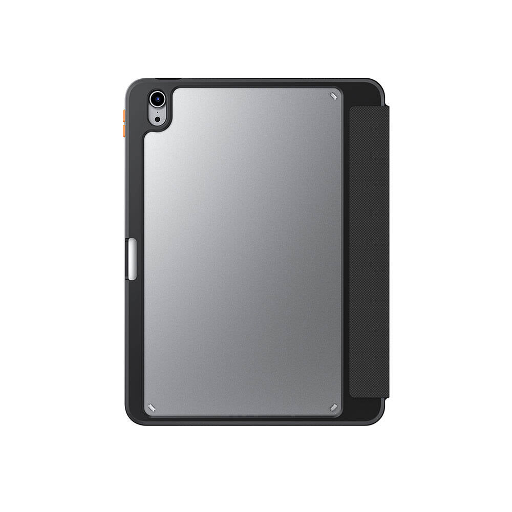 Apple iPad Air 11 2024 Kılıf SkinArma Kabartma Baskı Tasarımlı 360 Tam Koruma Arkası Şeffaf Standlı Gamma Kılıf Siyah
