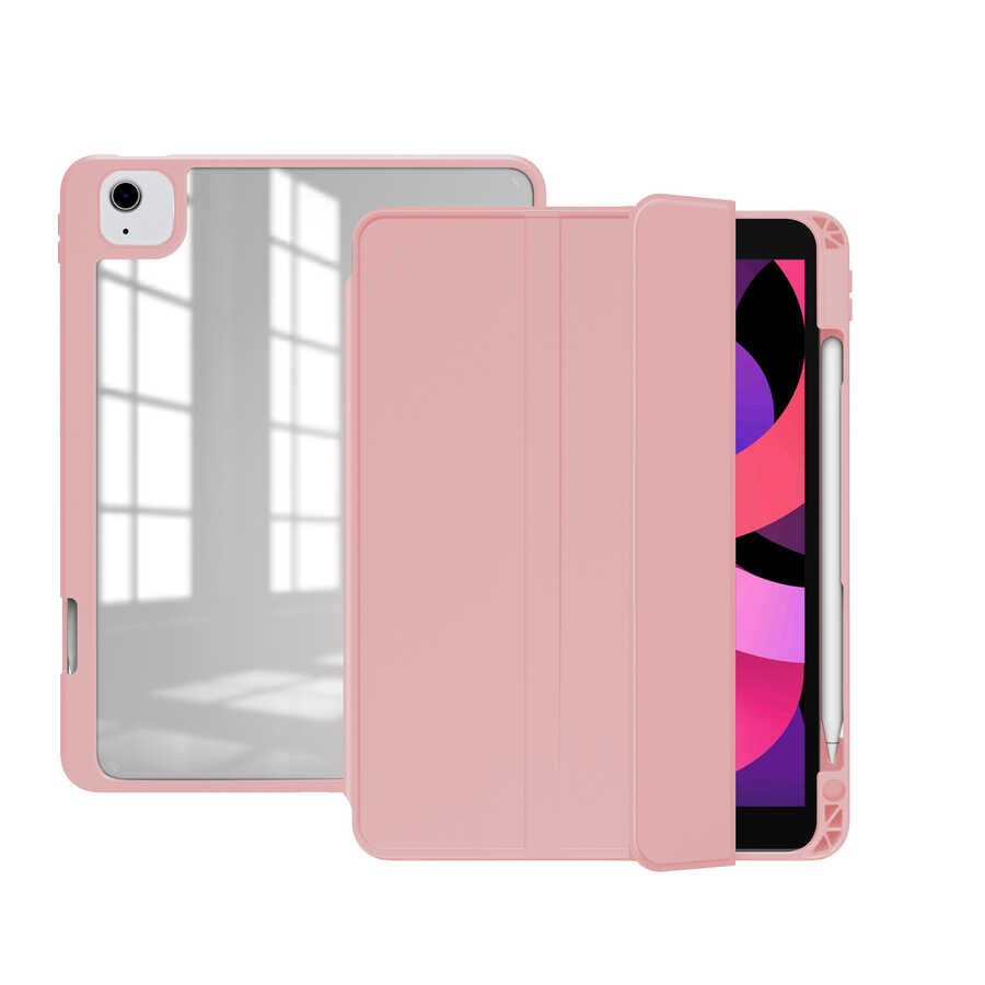 Apple iPad Air 11 2024 Case Zore North Transparent Back Stand Case Pink