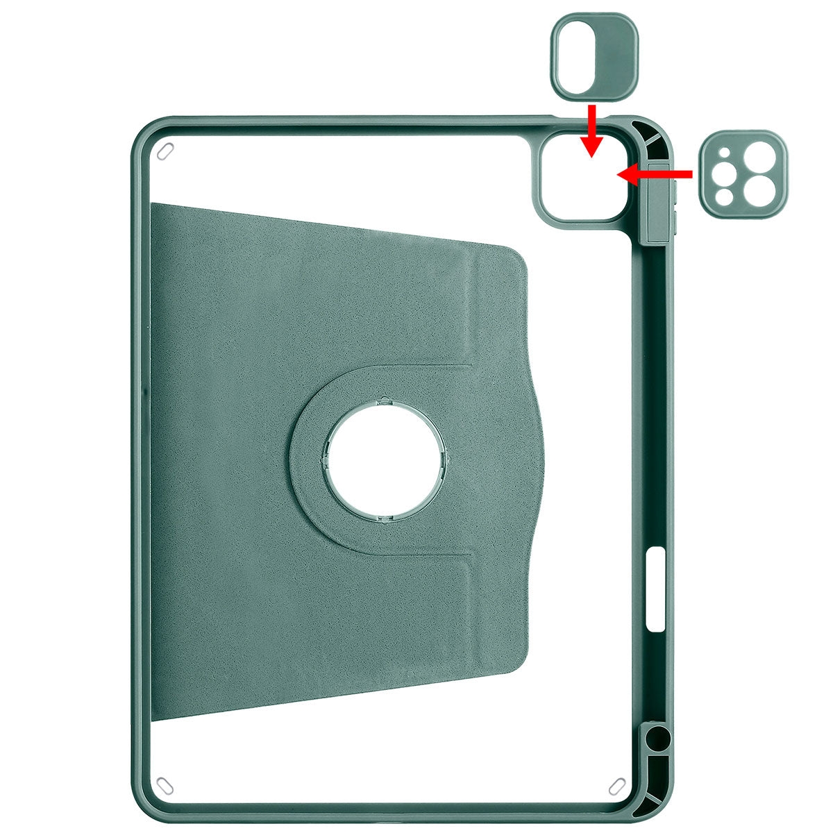 Apple iPad Air 11 2024 Case Zore Thermal Pen Compartment Rotating Stand Case Dark Green