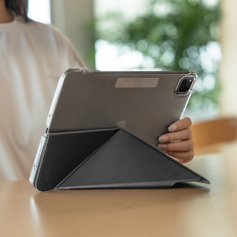 Apple iPad Air 11 2024 Raptic Clear Folio Airbagli Şeffaf Kapaklı Katlanabilir Standlı Kılıf Siyah