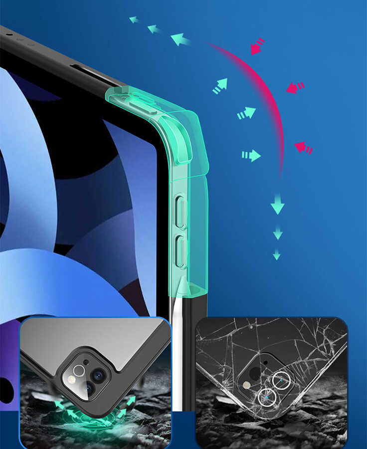 Apple iPad Air 11 2025 M3 Case Zore Nort Transparent Back Stand Case Black