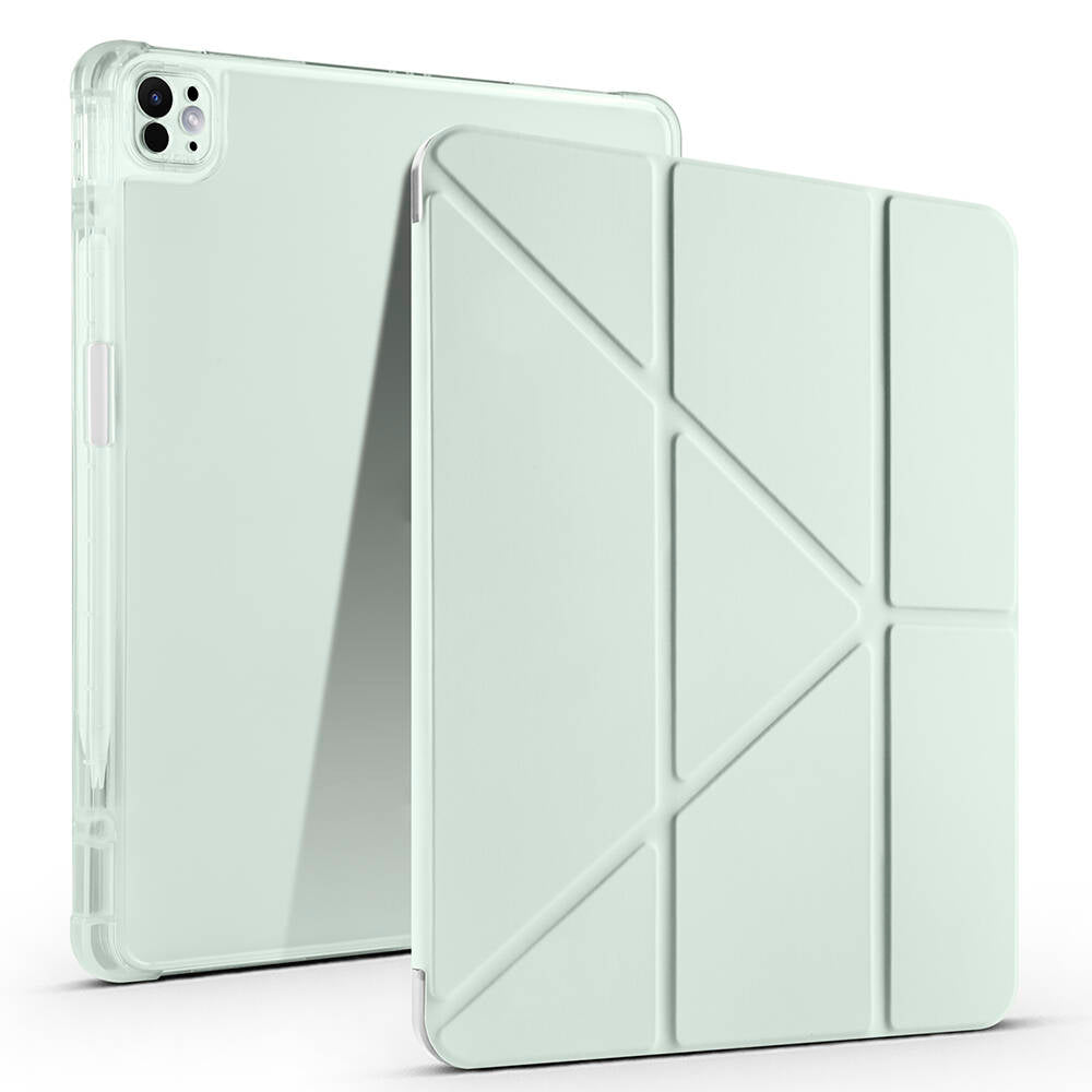 Apple iPad Air 13 2024 Case Zore Tri Folding Stand Case with Pencil Compartment Light Green