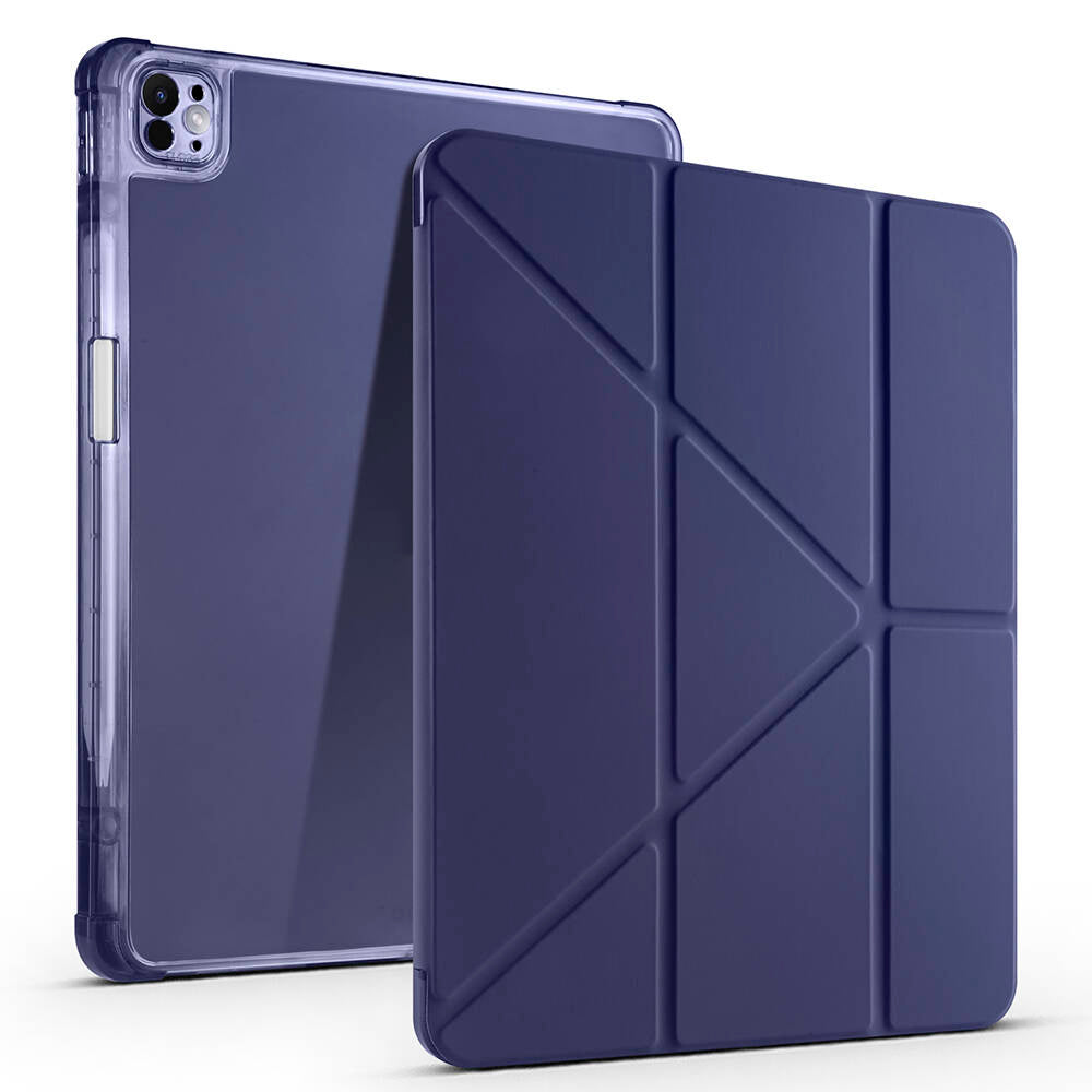 Apple iPad Air 13 2024 Case Zore Tri Folding Stand Case with Pen Compartment Navy Blue