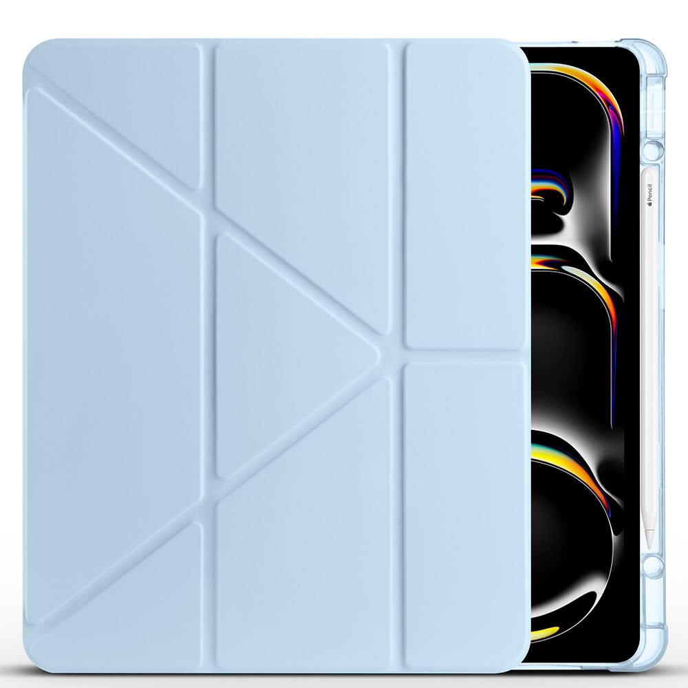 Apple iPad Air 13 2024 Case Zore Tri Folding Stand Case with Pencil Compartment Blue