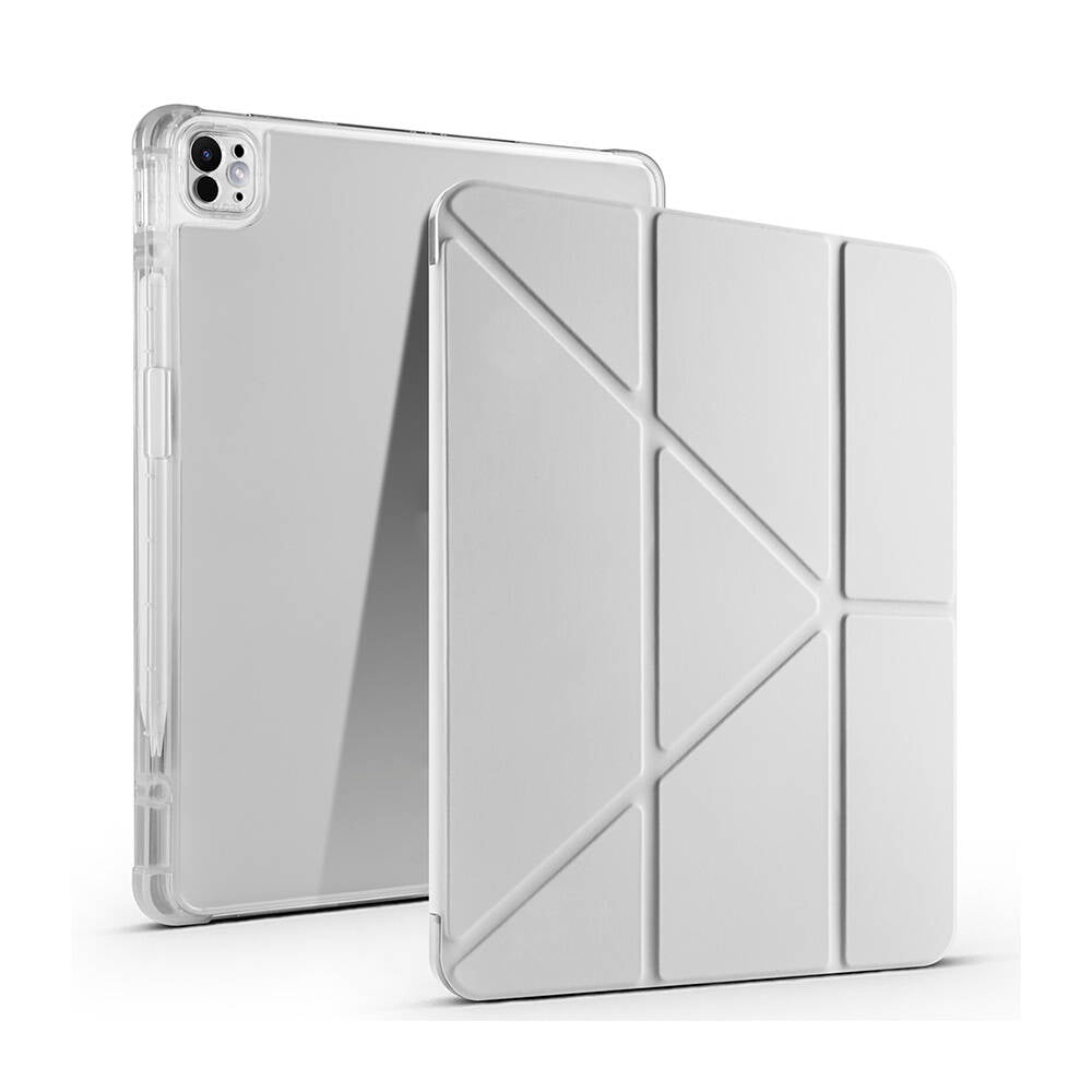 Apple iPad Air 13 2024 Case Zore Tri Folding Stand Case with Pencil Compartment Gray