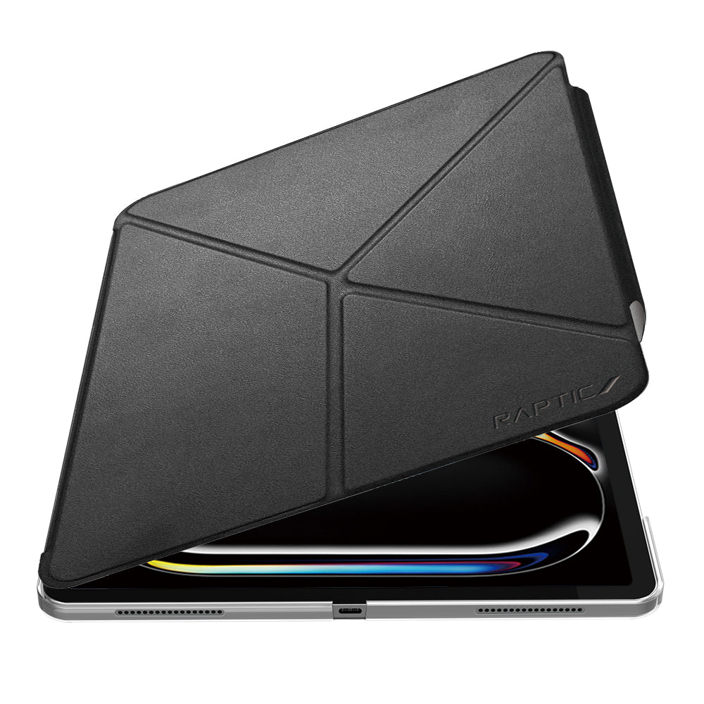 Apple iPad Air 13 2025 M3 Raptic Clear Folio Airbagli Şeffaf Kapaklı Katlanabilir Standlı Kılıf Siyah