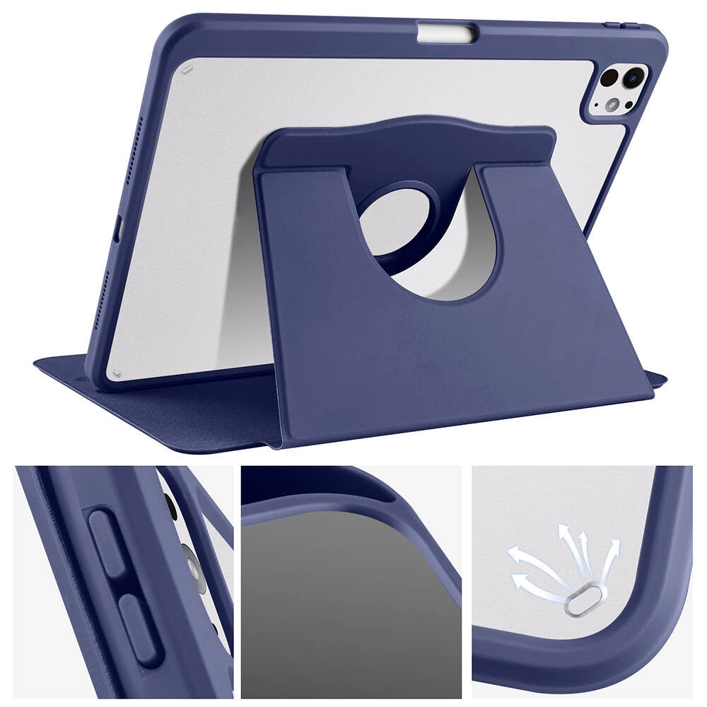 Apple iPad Pro 11 2024 Case Zore Rotating Stand Case with Thermal Pen Compartment Lavendery Gray