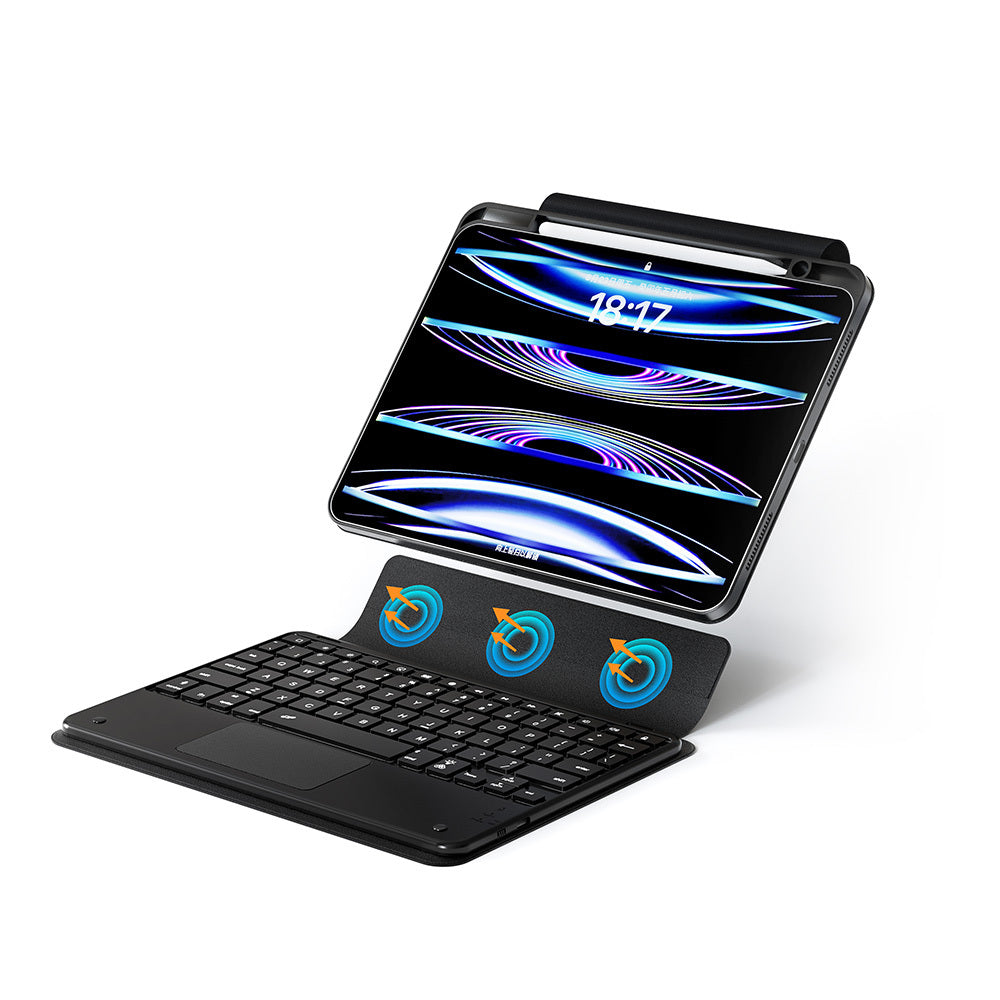 Apple iPad Pro 11 2024 Zore Border Keyboard Tablet Case with Bluetooth Connection and Keyboard Stand Black