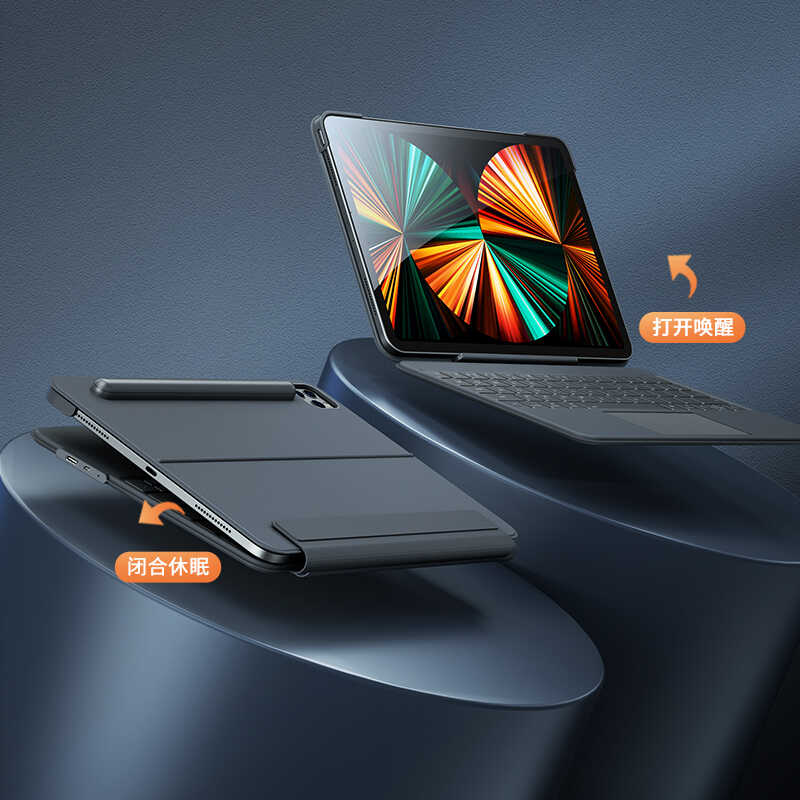 Apple iPad Pro 12.9 2020 (4.Nesil) Benks KB02 Kablosuz Klavyeli Kılıf Gri