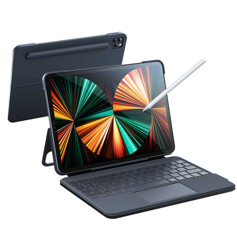 Apple iPad Pro 12.9 2020 (4.Nesil) Benks KB02 Kablosuz Klavyeli Kılıf Gri