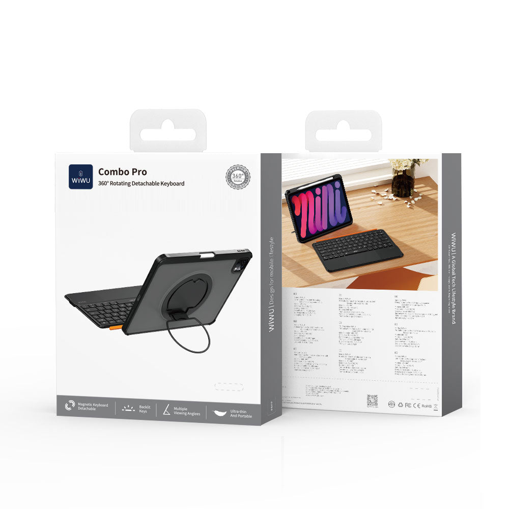 Apple iPad Pro 12.9 2021 (5.Nesil) Wiwu MK-007 Combo Pro Kalem Bölmeli Klavyeli Standlı Kılıf Siyah