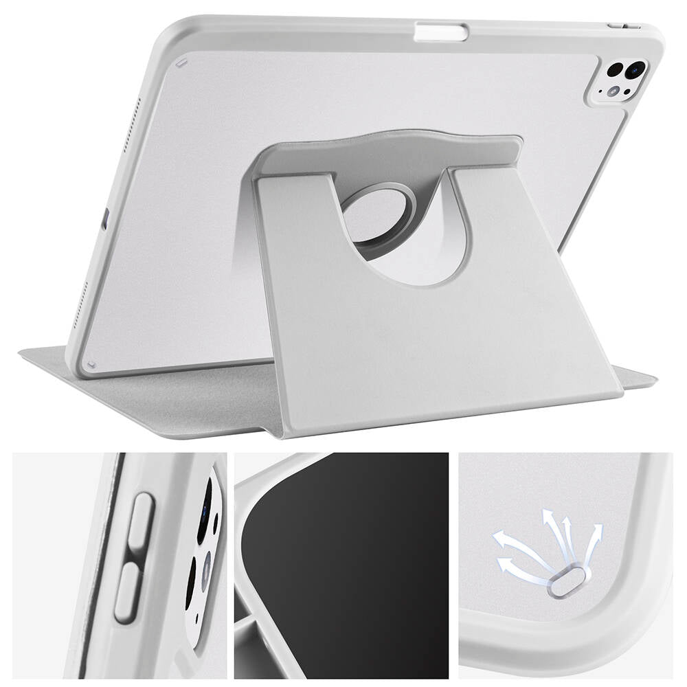 Apple iPad Pro 13 2024 Case Zore Thermal Pen Compartment Rotating Stand Case Blue