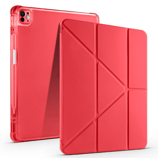 Apple iPad Pro 13 2025 M5 Kılıf Zore Tri Folding Kalem Bölmeli Standlı Kılıf Kırmızı