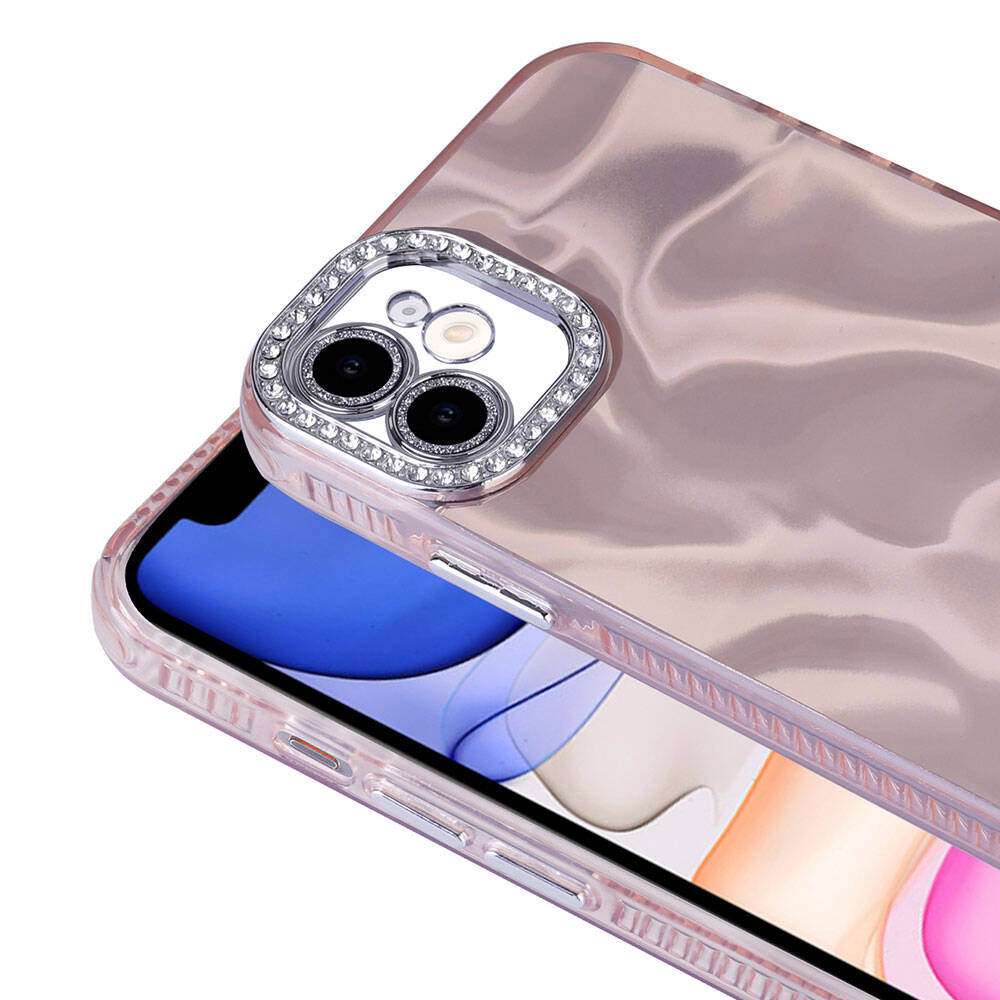 Apple iPhone 11 Airbag Case with Shiny Stone Detail Design Zore Esila Cover Pink