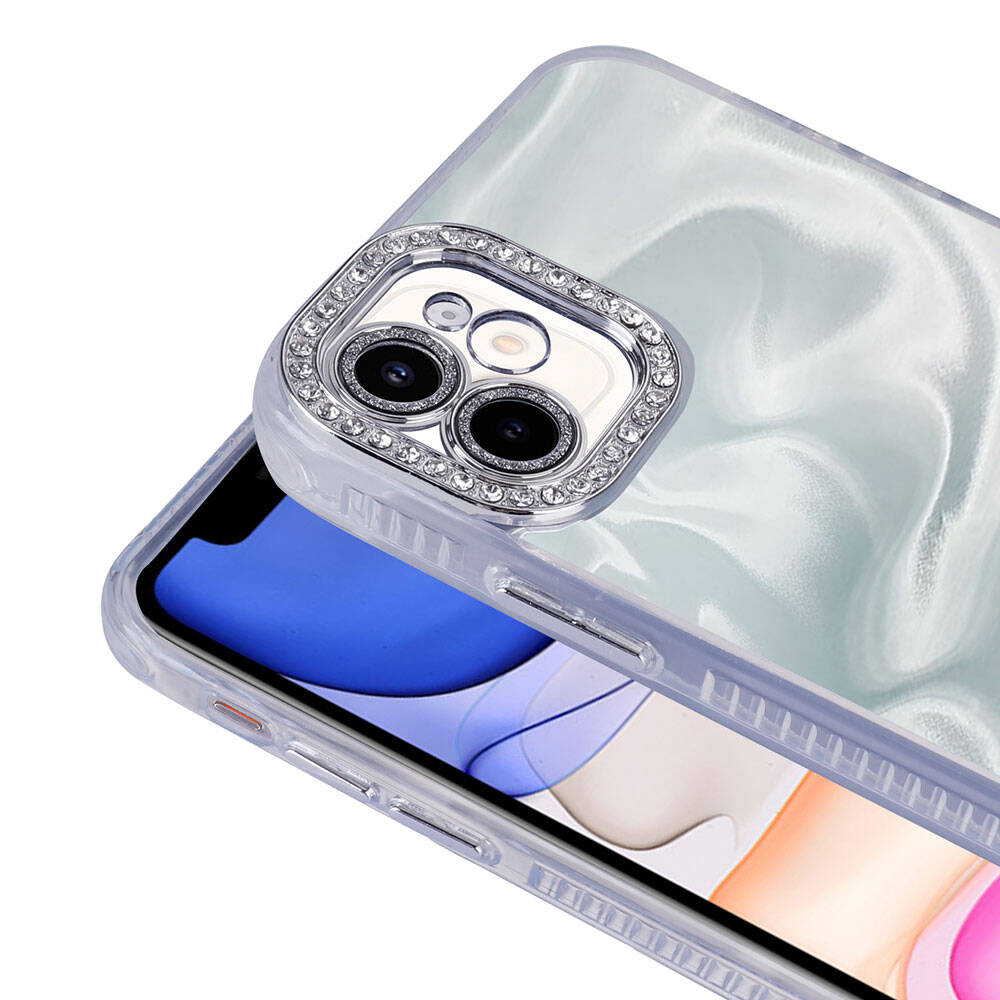 Apple iPhone 11 Airbag Case with Shiny Stone Detail Design Zore Esila Cover White