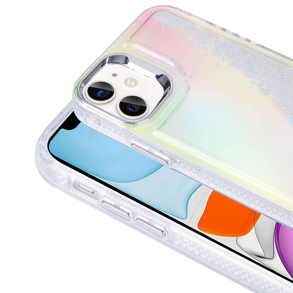 Apple iPhone 11 Case Airbag Colorful Back Surface Bead Design Zore Kumul Cover Transparent