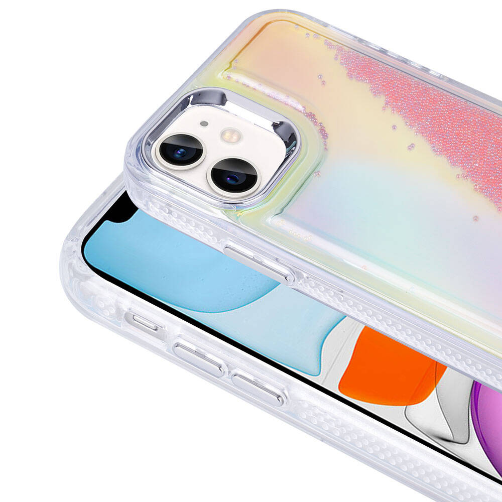 Apple iPhone 11 Airbag Case Colorful Back Surface Bead Design Zore Sand Cover Purple