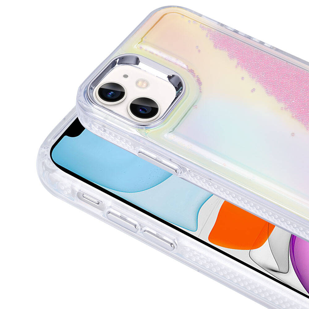 Apple iPhone 11 Case Airbag Colorful Back Surface Bead Design Zore Kumul Cover Transparent
