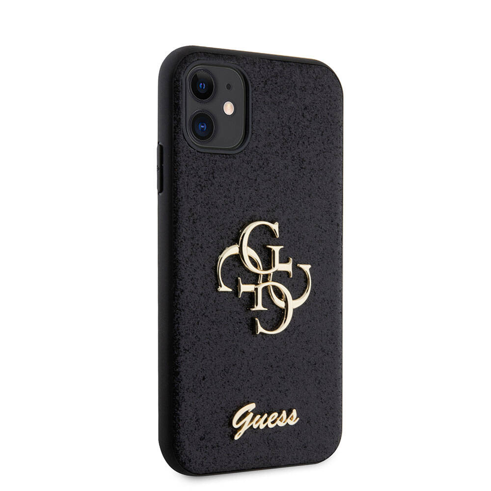 Apple iPhone 11 Case Guess Original Licensed 4G Large Metal Logo Glitter Cover Black
