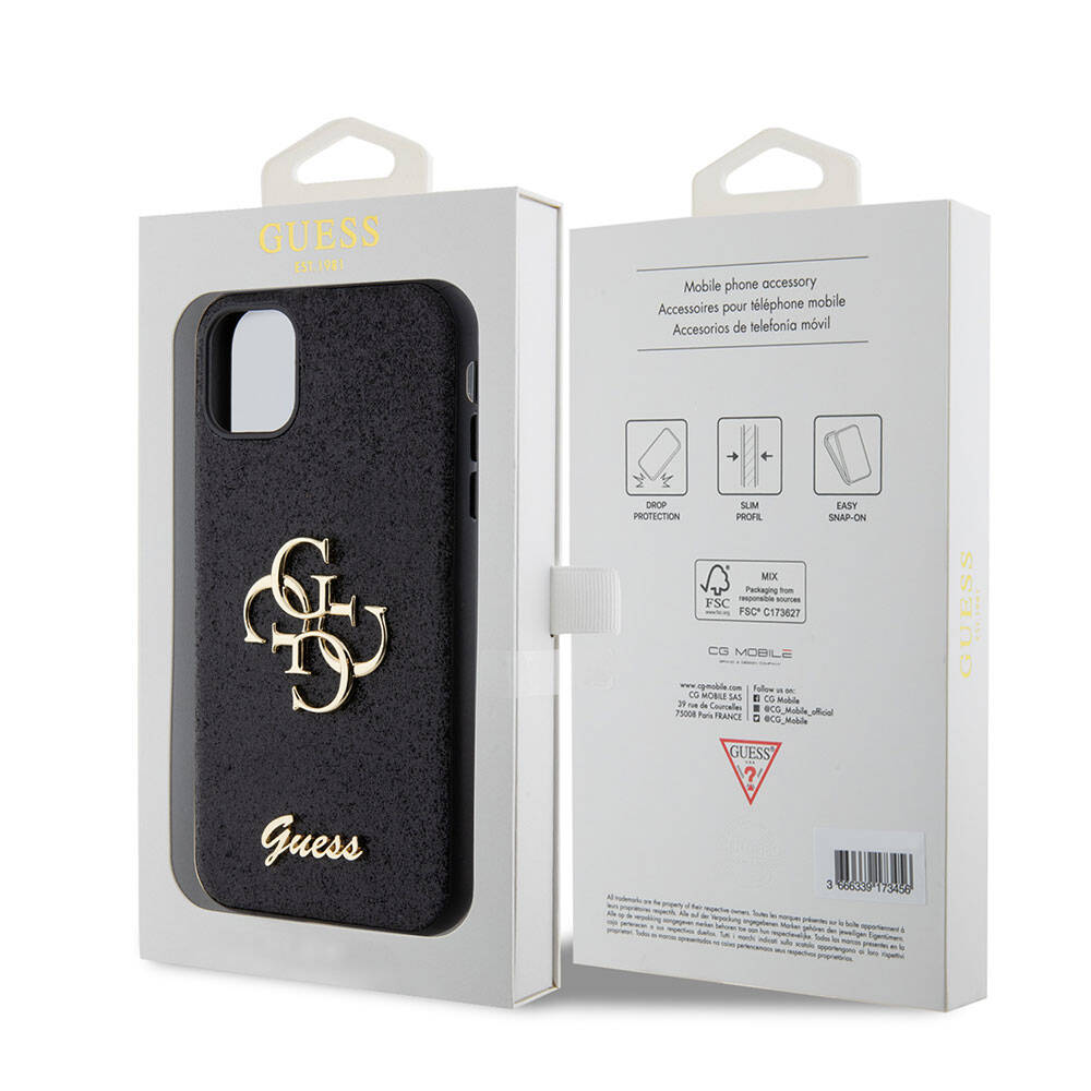 Apple iPhone 11 Case Guess Original Licensed 4G Large Metal Logo Glitter Cover Black