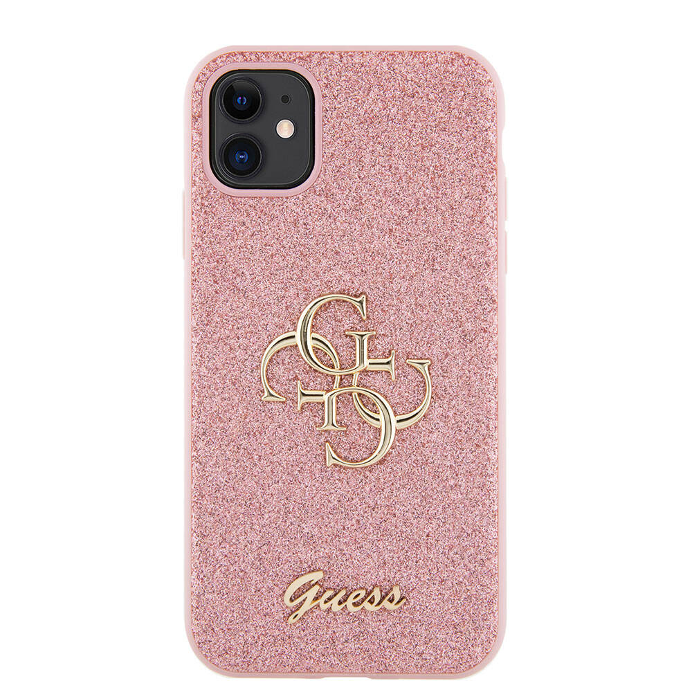 Apple iPhone 11 Case Guess Original Licensed 4G Large Metal Logo Glitter Cover Black