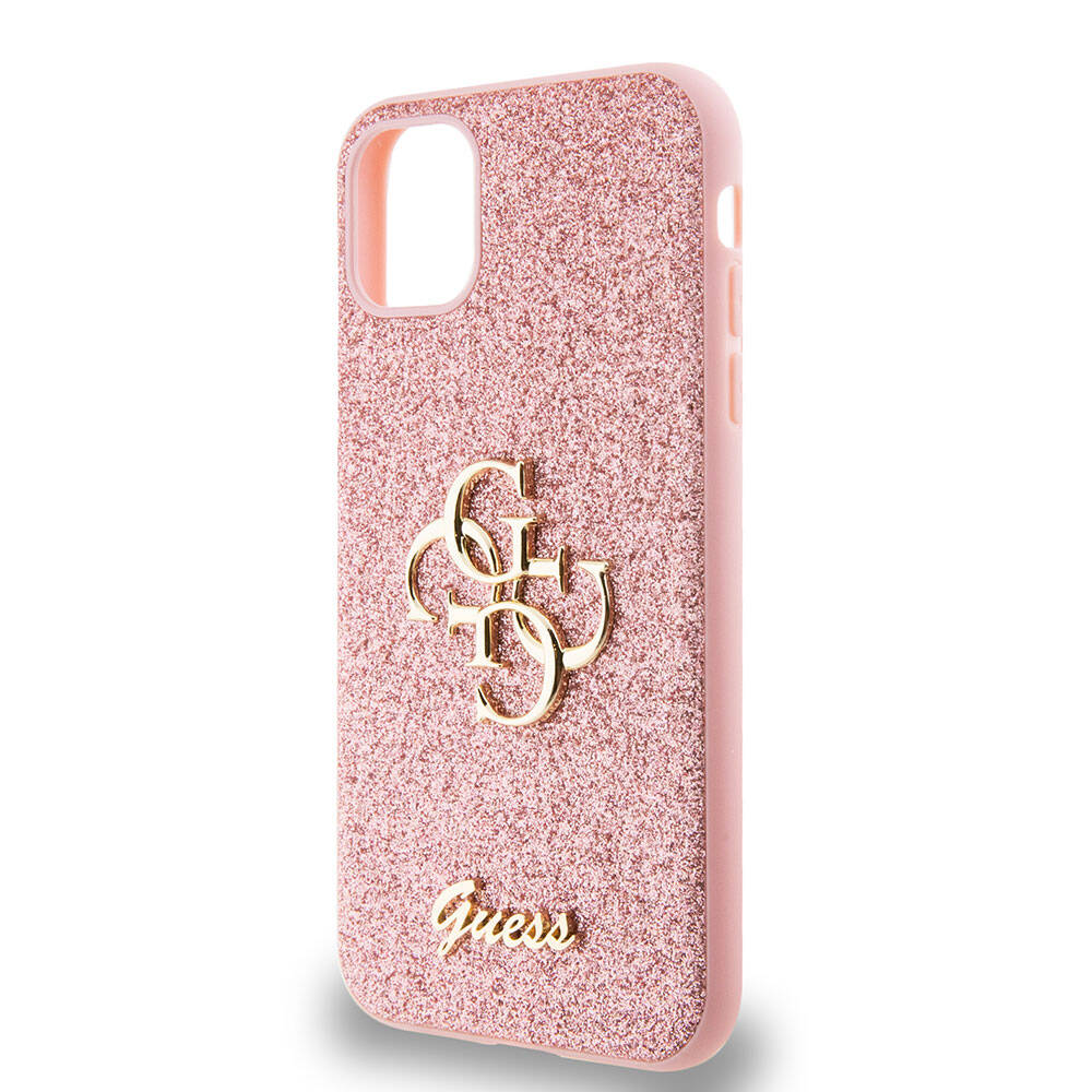 Apple iPhone 11 Case Guess Original Licensed 4G Large Metal Logo Glitter Cover Black