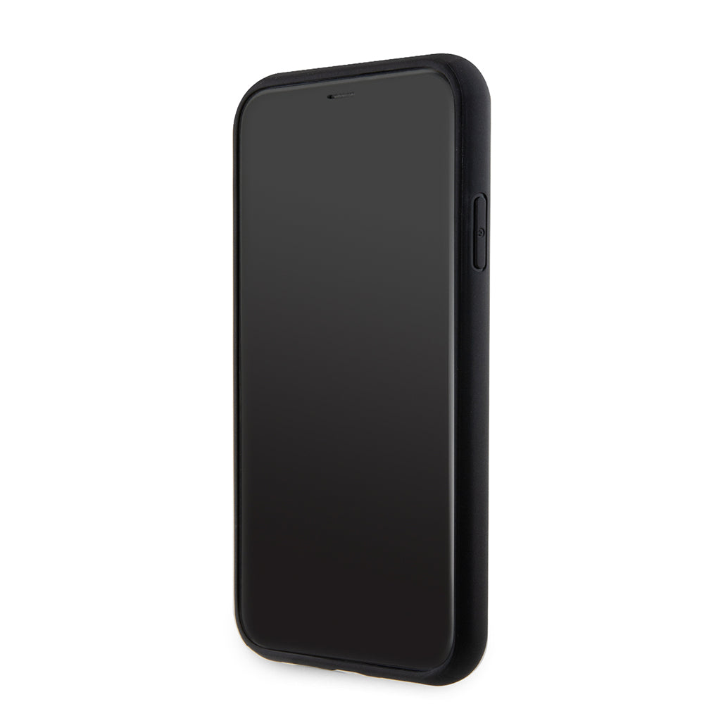 Apple iPhone 11 Case Guess Original Licensed M-safe Charging Feature Saffiano Classic Cover Black with Text Logo