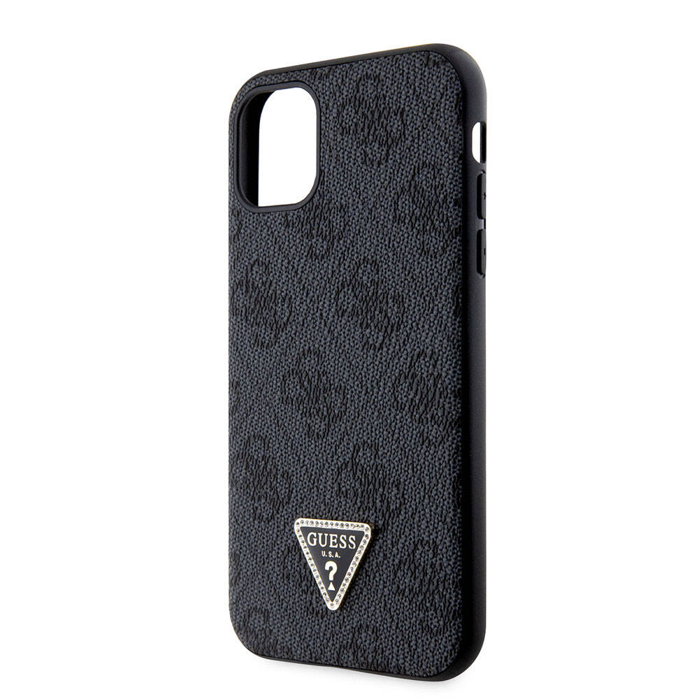 Apple iPhone 11 Case Guess Original Licensed PU Leather Stone Triangle Logo 4G Patterned Cover Brown