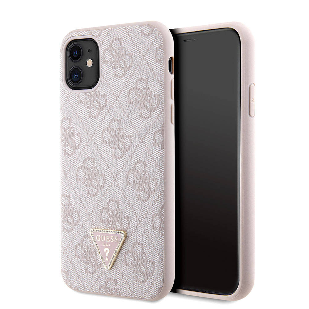 Apple iPhone 11 Case Guess Original Licensed PU Leather Stone Triangle Logo 4G Patterned Cover Brown