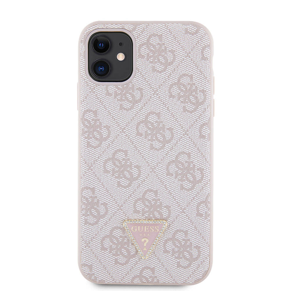 Apple iPhone 11 Case Guess Original Licensed PU Leather Stone Triangle Logo 4G Patterned Cover Black