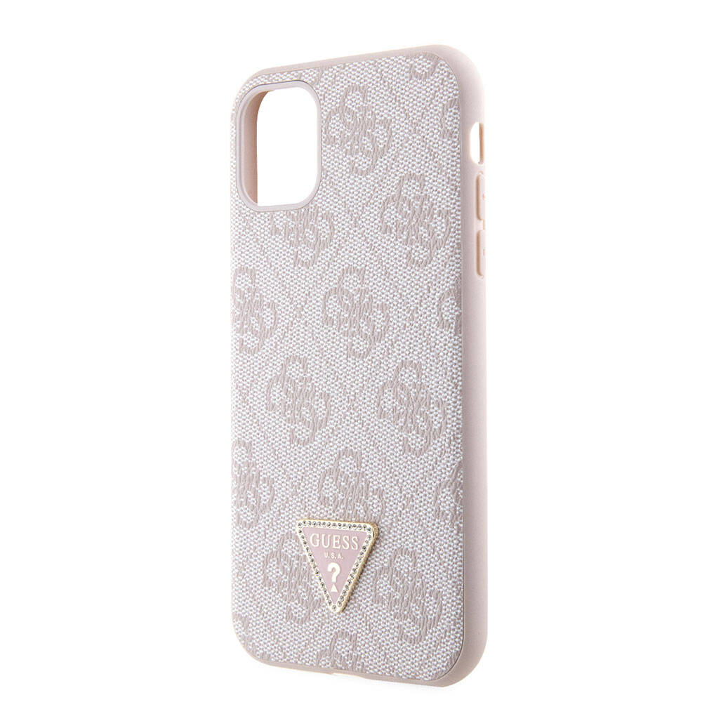 Apple iPhone 11 Case Guess Original Licensed PU Leather Stone Triangle Logo 4G Patterned Cover Brown