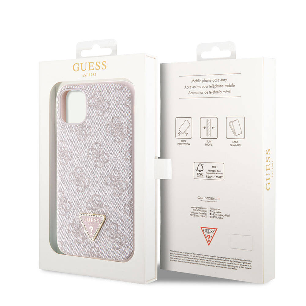 Apple iPhone 11 Case Guess Original Licensed PU Leather Stone Triangle Logo 4G Patterned Cover Brown