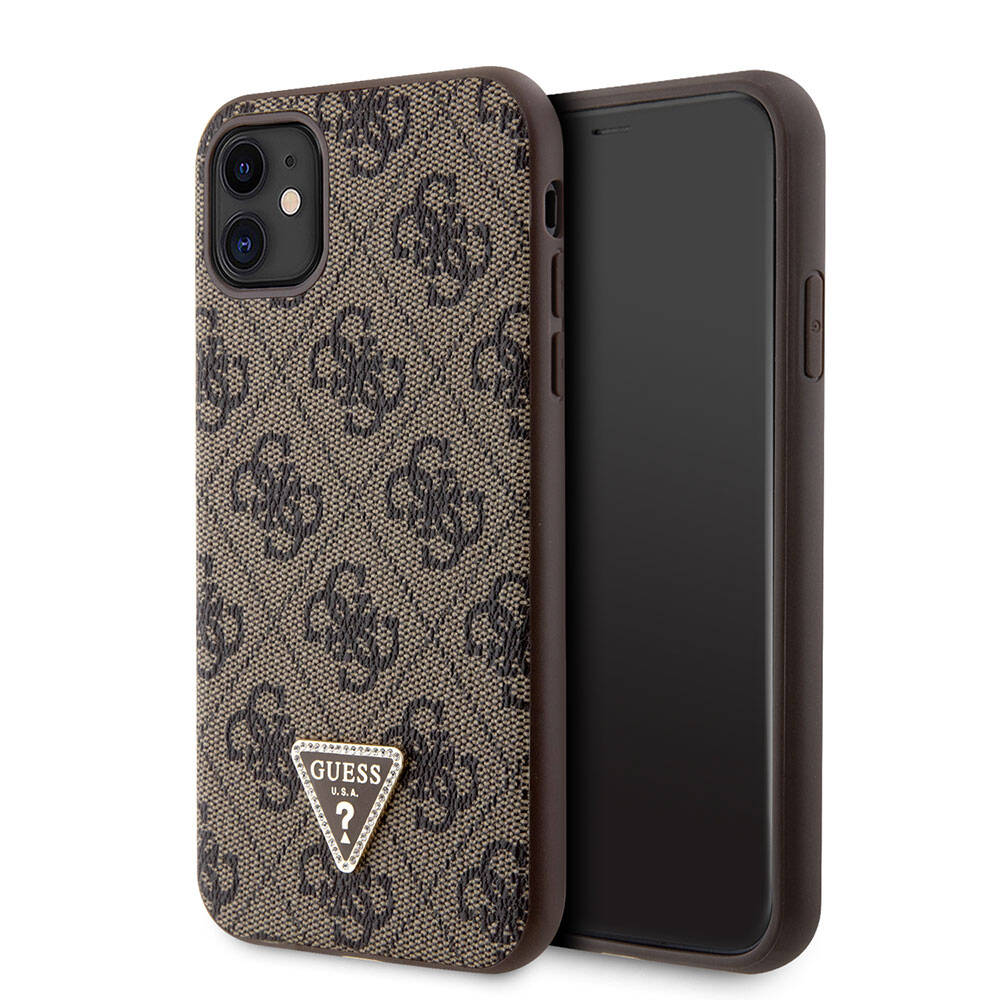 Apple iPhone 11 Case Guess Original Licensed PU Leather Stone Triangle Logo 4G Patterned Cover Black