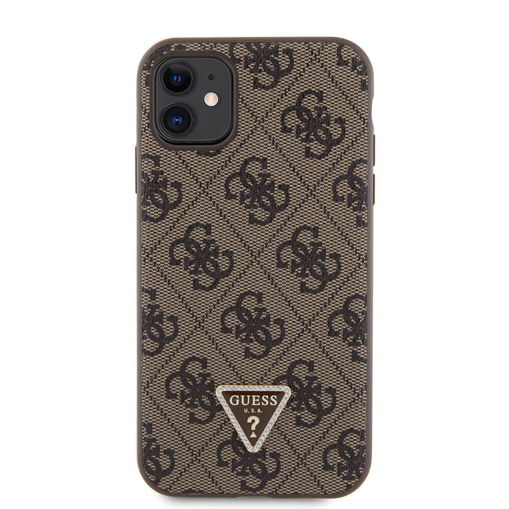 Apple iPhone 11 Case Guess Original Licensed PU Leather Stone Triangle Logo 4G Patterned Cover Black