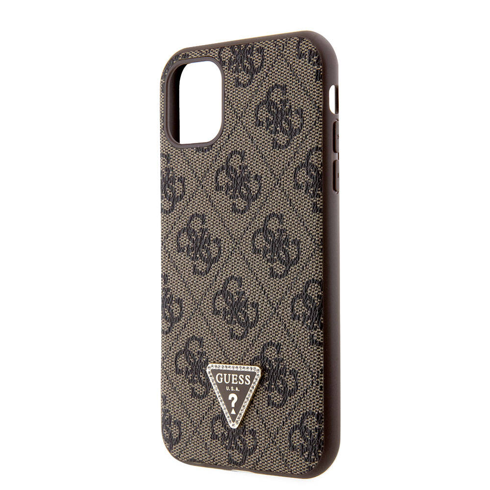 Apple iPhone 11 Case Guess Original Licensed PU Leather Stone Triangle Logo 4G Patterned Cover Brown