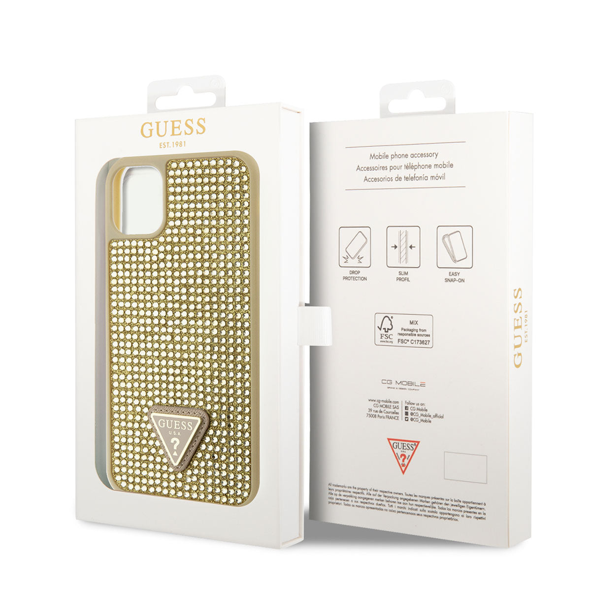 Apple iPhone 11 Case Guess Original Licensed Stone Back Surface Triangle Logo Cover Gold
