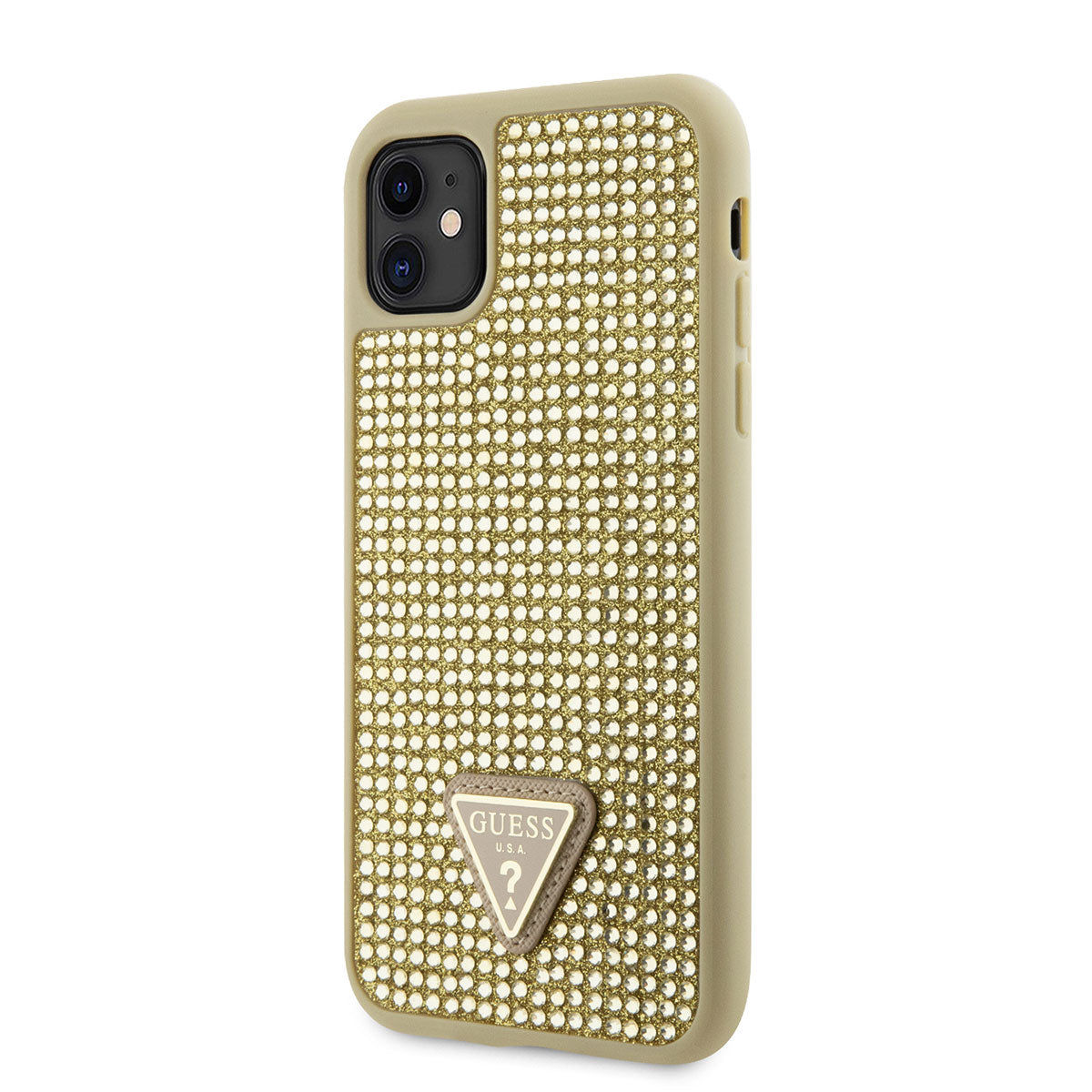 Apple iPhone 11 Case Guess Original Licensed Stone Back Surface Triangle Logo Cover Gold