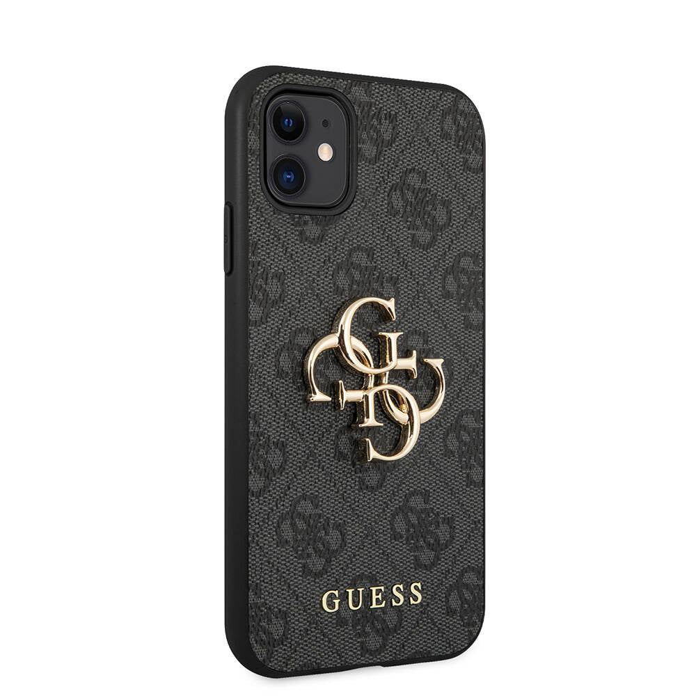 Apple iPhone 11 Case Guess PU Leather Large Metal Logo Design Cover Brown
